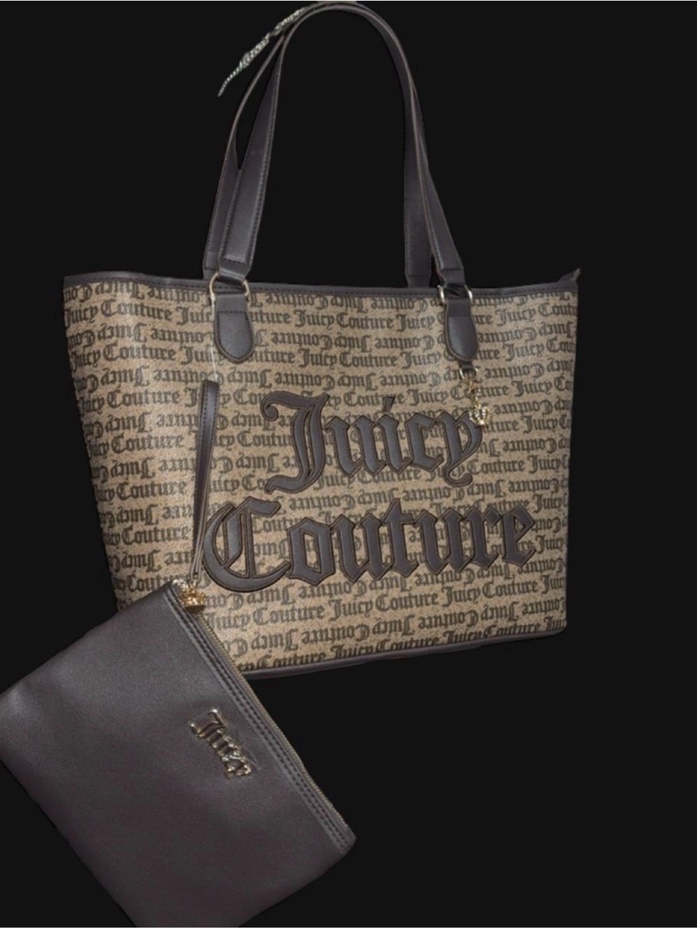 Juicy Couture Brown Logo Print Tote with Brown Wristlet